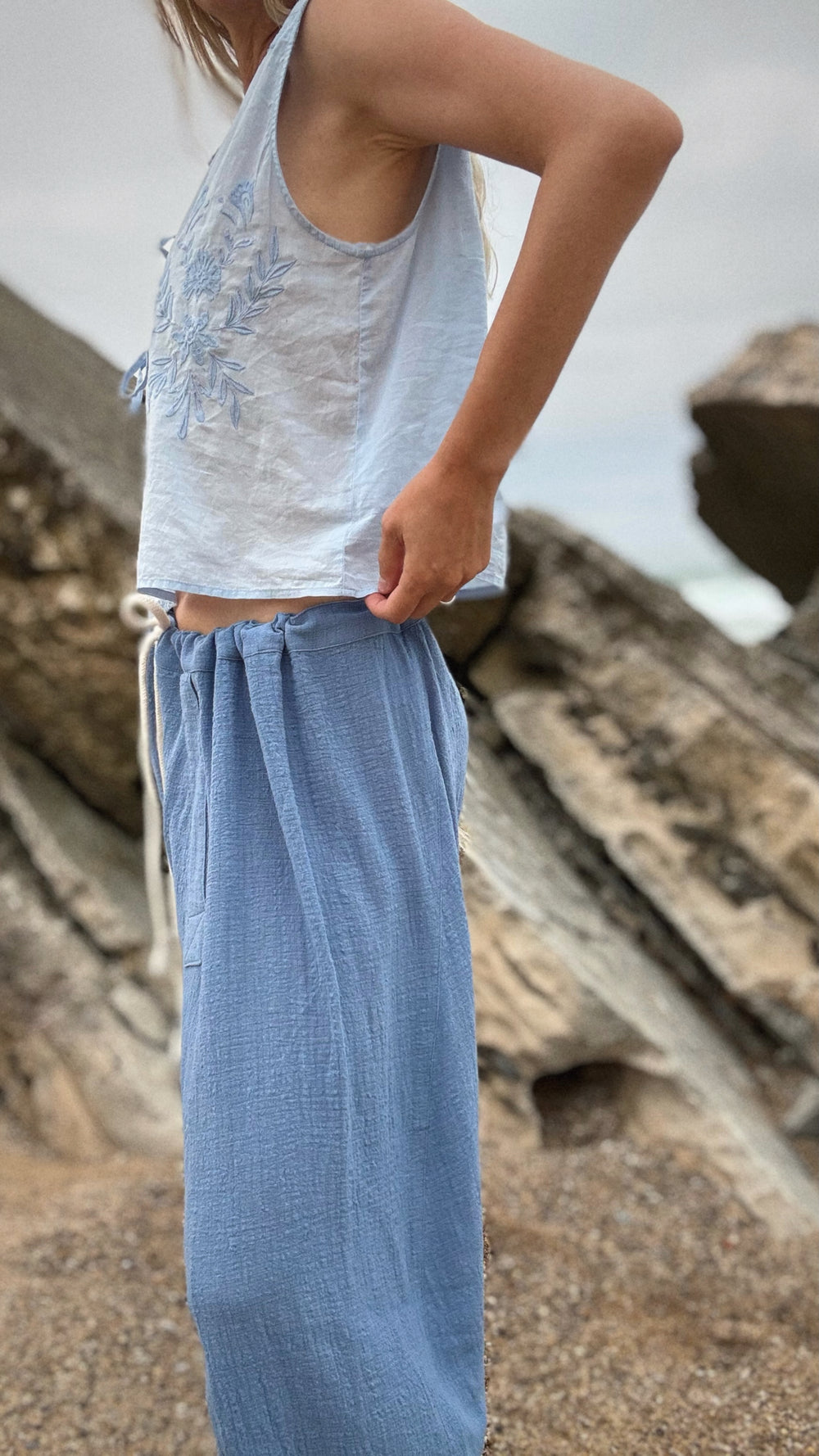 Eden drawstring pants in Dusty Blue