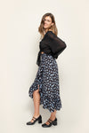 Anaïs skirt in Cosmic - silk, wrap, ruffles, floral print, navy blue