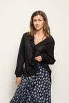 Diana blouse: long sheer sleeve black silk blouse 
