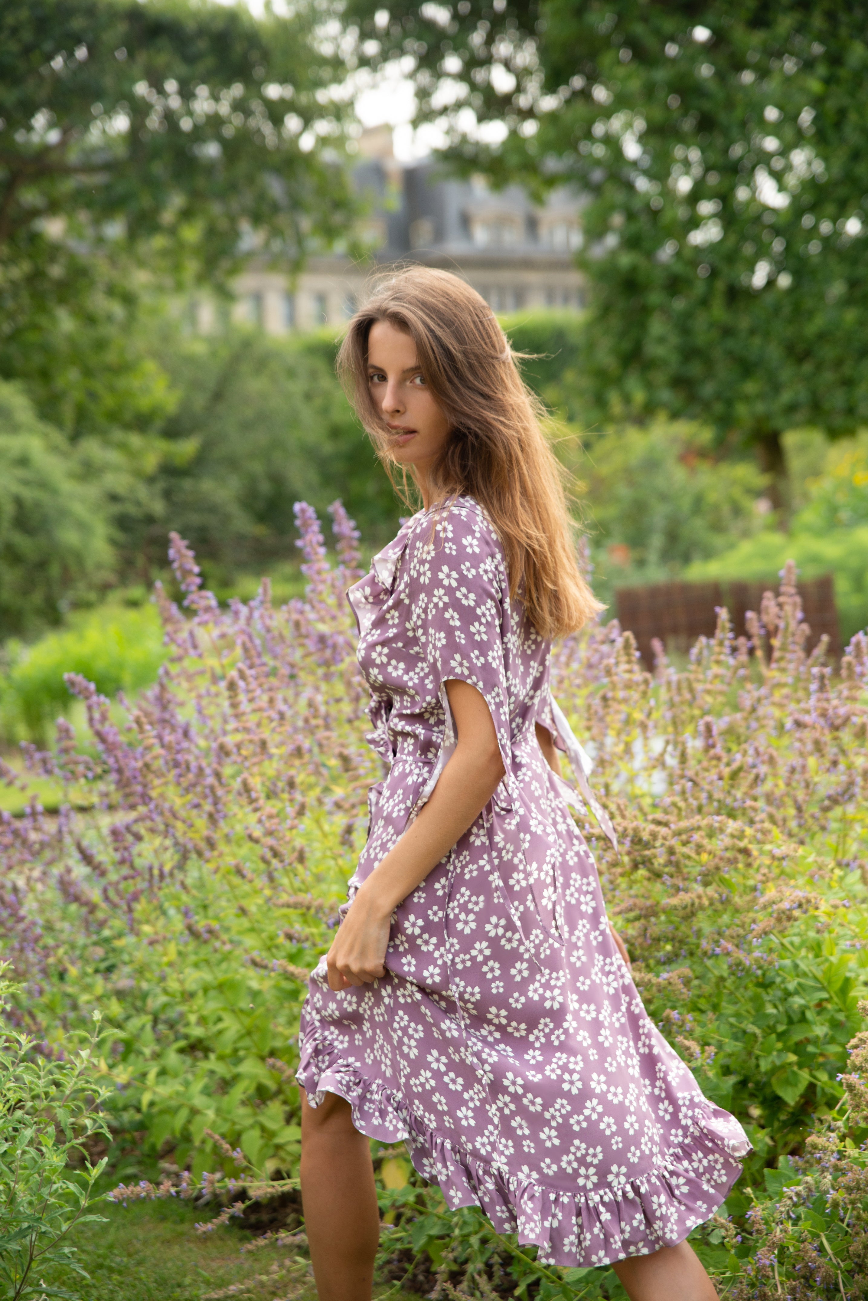 Mauve wrap dress long best sale